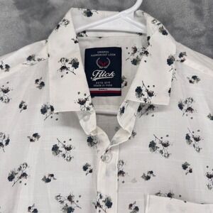 Flick Mens Short Sleeve Button Down Shirt White Floral Print Size Small